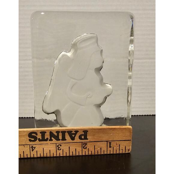 VINTAGE CLEAR GLASS & INTAGLIO FROSTED IMAGE OF ANGEL CANDLE VOTIVE HOLDER - Picture 9 of 9